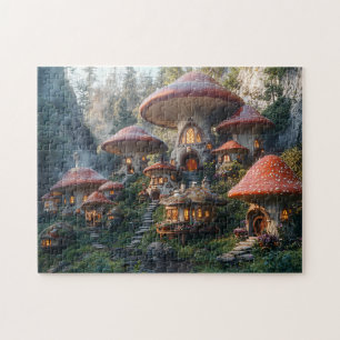 Mushroom Village Gnome Cottagecore Toadstool Jigsaw Puzzle