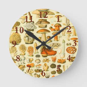 Mushroom Vintage Toadstool Botanical Art Round Clock