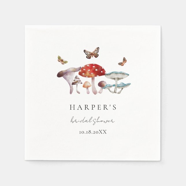 Mushroom Watercolor Forest Bridal Shower  Napkin (Front)