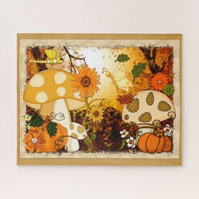 Mushroom Whimsical Autumn Fantasy Jigsaw Puzzle (Horizontal)