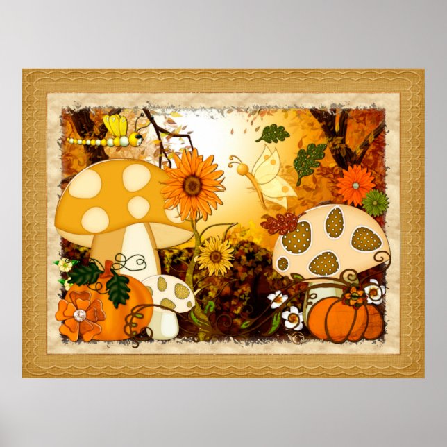 Mushroom Whimsical Autumn Fantasy Poster (Front)