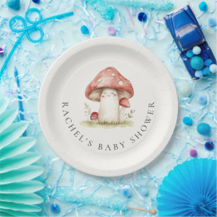Mushroom Whimsical Gender Neutral Cute Baby Shower Paper Plate