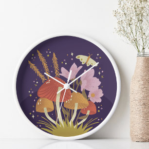Mushroom with Florals Purple Clock