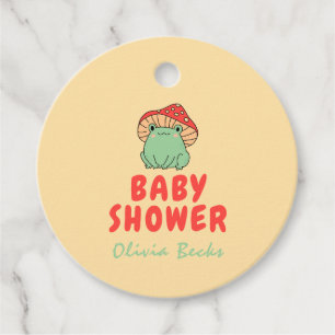 Mushroom with Frog Baby Shower Favour Tags