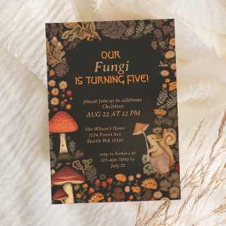 Mushroom Woodland Animal Boys Fifth Birthday Invitation