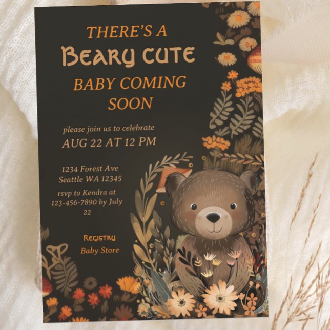 Mushroom Woodland Bear Cub Forest Baby Shower Invitation (Creator Uploaded)