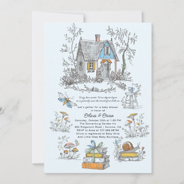 Mushroom Woodland Blue Boy Baby Shower Invitation (Front)