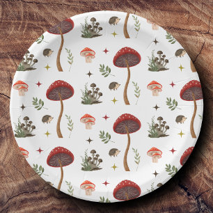 Mushroom Woodland Forest Fairy Pattern Cottagecore Paper Plate