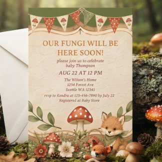 Mushroom Woodland Fox Boy Baby Shower Invitation