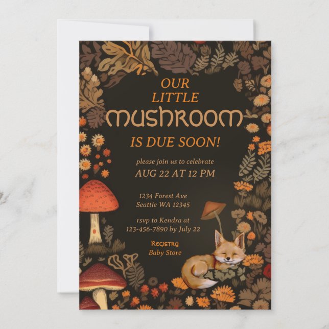 Mushroom Woodland Fox Forest Baby Shower Invitation (Front)