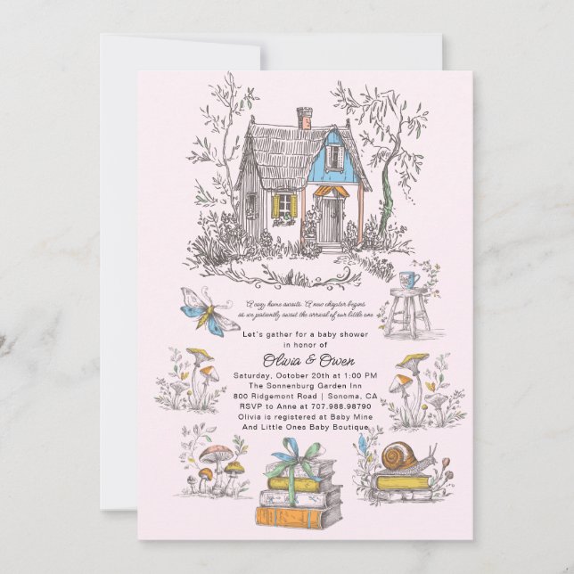 Mushroom Woodland Pink Girl Baby Shower Invitation (Front)