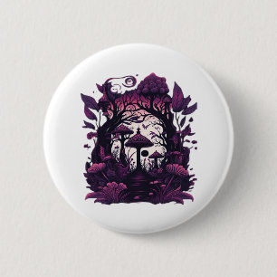 Mushroom Woods Whimsigoth Witchy Screenprint Desig 6 Cm Round Badge