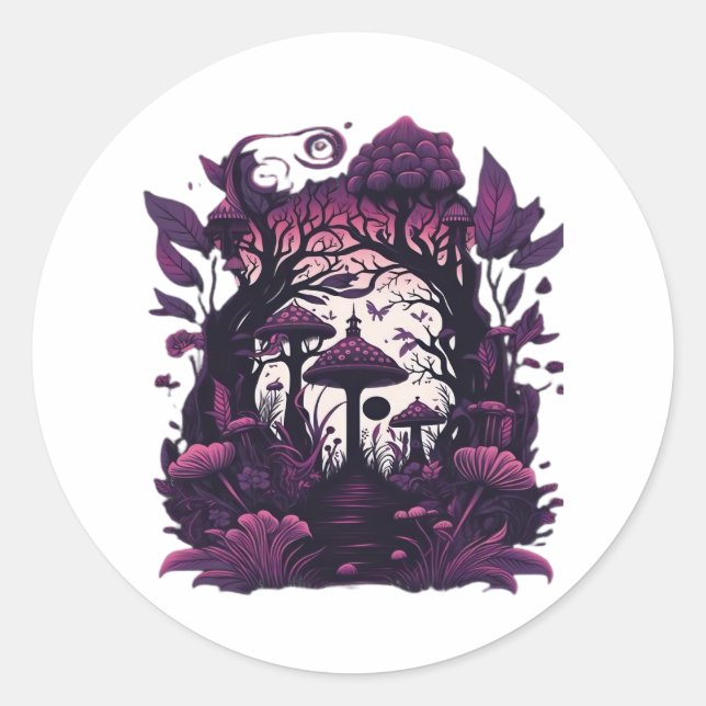 Mushroom Woods Whimsigoth Witchy Screenprint Desig Classic Round Sticker (Front)