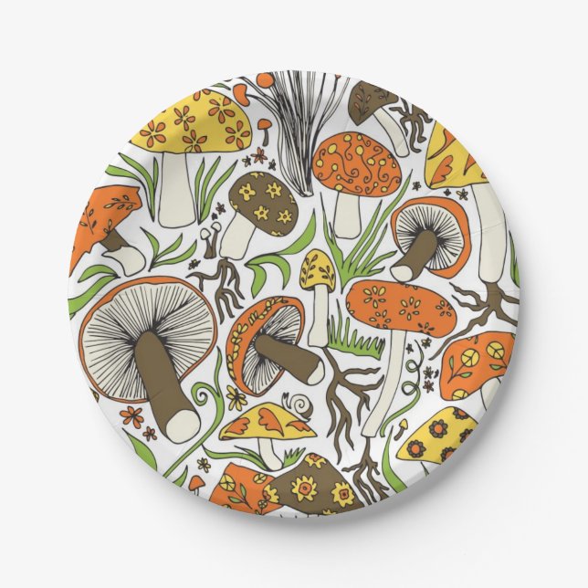 Mushrooms! 1970s Style Paper Plate (Front)