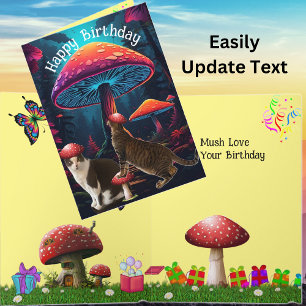 Mushrooms and Cats Birthday Card