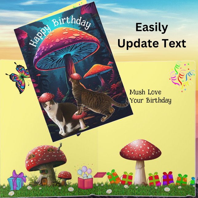 Mushrooms and Cats Birthday Card (Creator Uploaded)