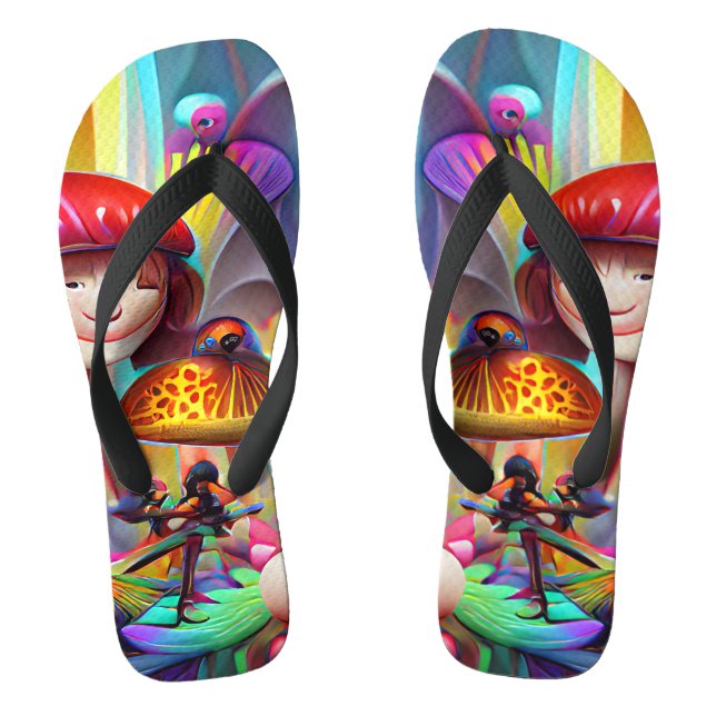 Mushrooms and Faeries Custom Created Flip Flops (Footbed)