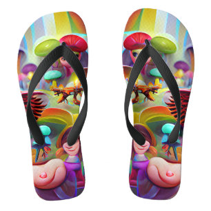 Mushrooms and Faeries Custom Created Flip Flops