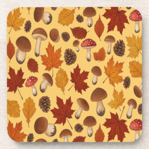 Mushrooms and Falling Leaves Enchanted Autumn Coaster
