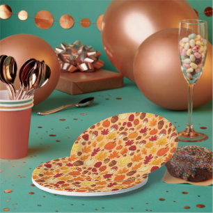 Mushrooms and Falling Leaves Enchanted Autumn Paper Plate