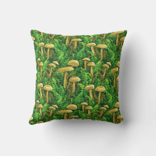 Mushrooms and Ferns on the Forest Floor Cushion