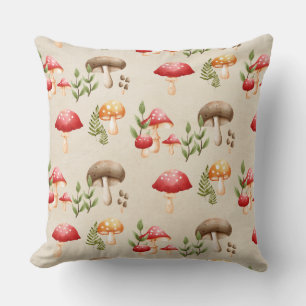 Mushrooms and Forest Foliage Cushion