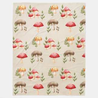 Mushrooms and Forest Foliage Fleece Blanket