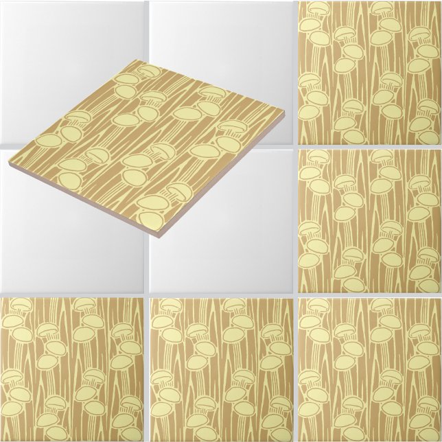 Mushrooms And Grass Pattern Ceramic Tile (Creator Uploaded)