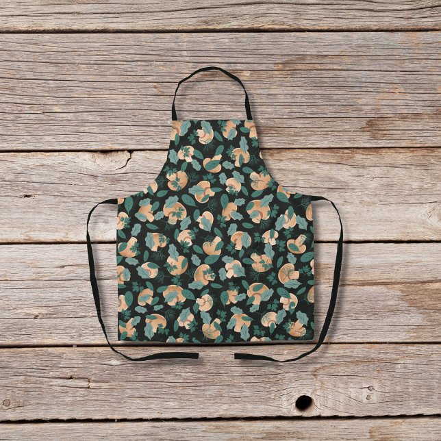 Mushrooms and leafy greens black apron (Creator Uploaded)