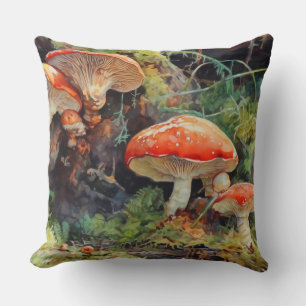 Mushrooms and Logs Cottagecore Cushion