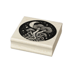 Mushrooms and Moon Rubber Stamp