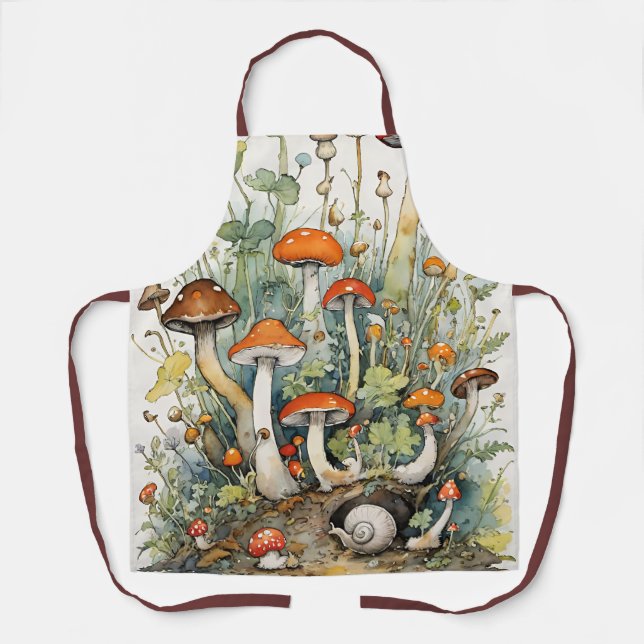 Mushrooms and Snails nature lovers mushroom art    Apron (Front)