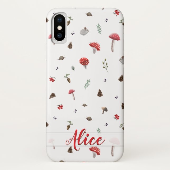 Mushrooms autumn soft pattern_white Case-Mate iPhone case (Back)