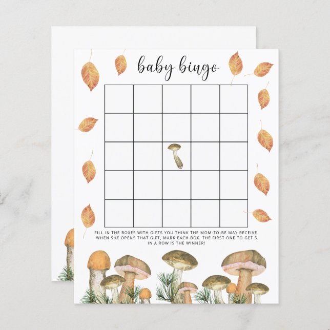Mushrooms - baby shower bingo game (Front/Back)