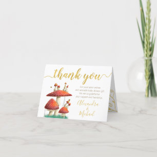 Mushrooms & bees, gold foil, baby shower thank you card