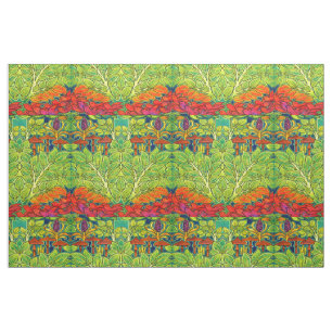 Mushrooms Bird Retro Art Nouveau Pattern by Voysey Fabric