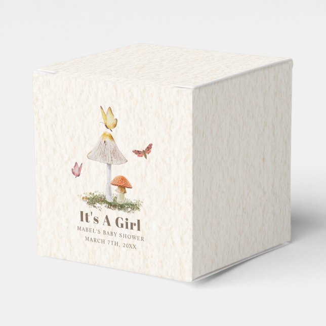 Mushrooms Butterflies Woodland Girl Baby Shower  Favour Box (Front Side)
