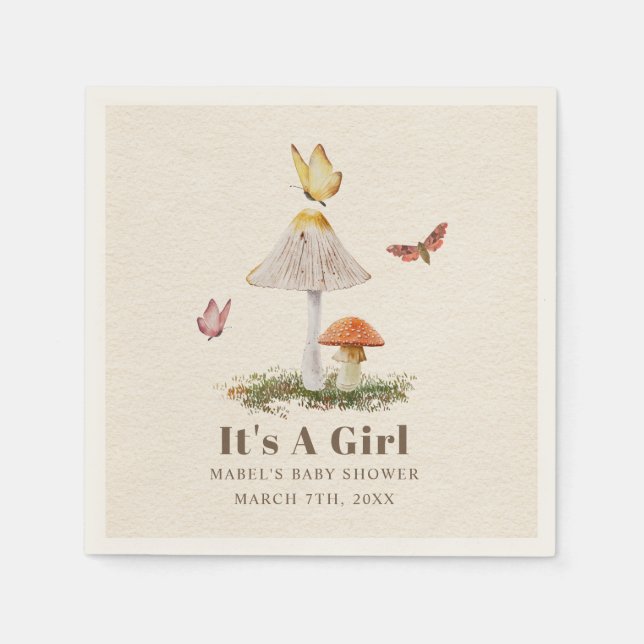 Mushrooms Butterflies Woodland Girl Baby Shower Na Napkin (Front)