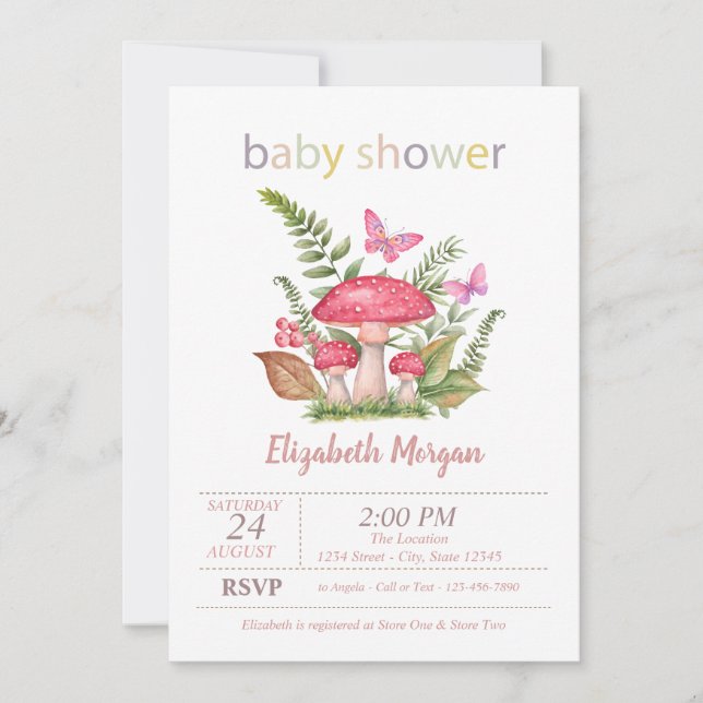 Mushrooms Butterfly Dots Baby Shower  Invitation (Front)