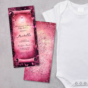 Mushrooms Butterfly Enchanted Forest Scroll Baby Invitation