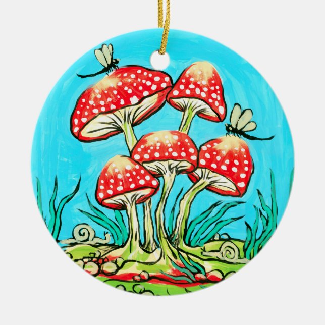 Mushrooms Ceramic Ornament (Front)
