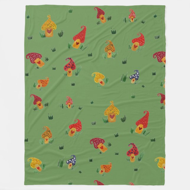 Mushrooms Drawing Fleece Blanket, Large Blanket (Front)