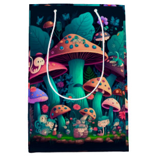 Mushrooms elfs  in the field    medium gift bag