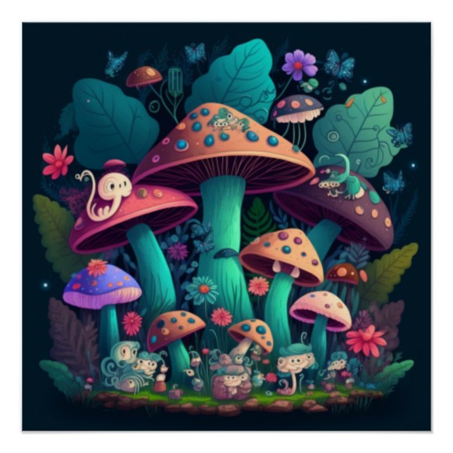 Mushrooms elfs  in the field   poster (Front)