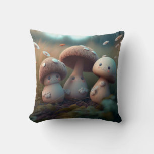 Mushrooms elfs  in the field throw pillow