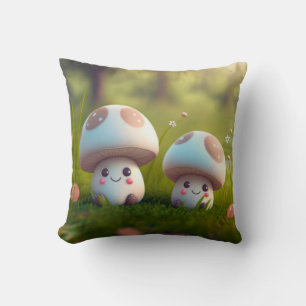 Mushrooms elfs  in the field throw pillow