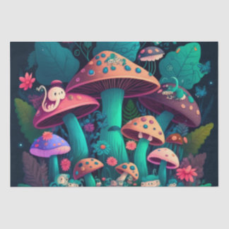 Mushrooms elfs in the field tissue paper
