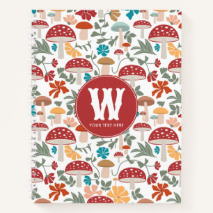 Mushrooms & Floral Mid Century Modern Monogram Notebook