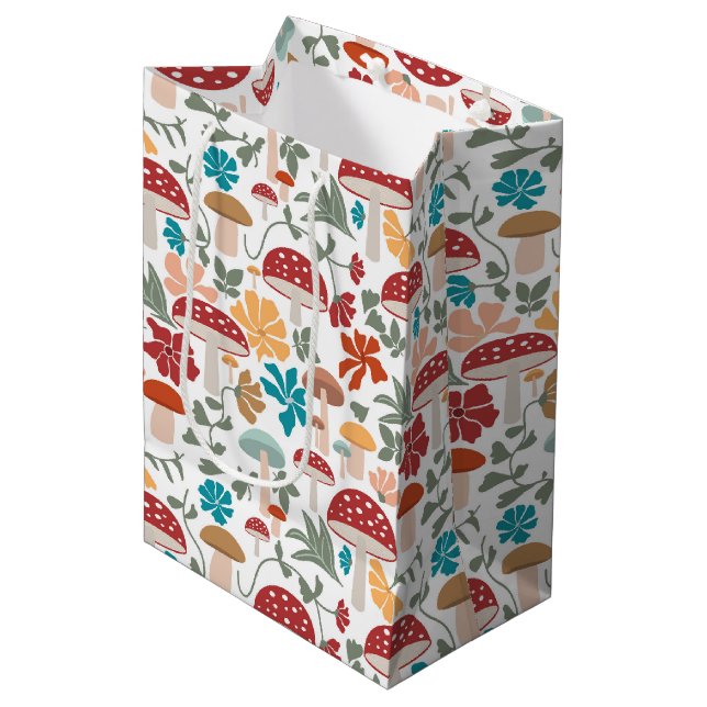 Mushrooms & Floral Mid Century Modern Pattern Medium Gift Bag (Front Angled)