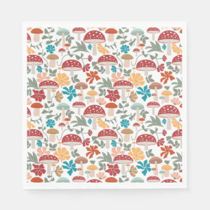 Mushrooms & Floral Mid Century Modern Pattern Napkin